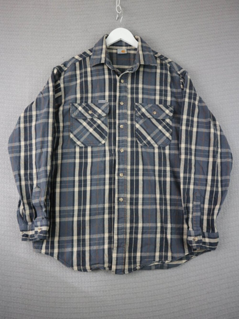 Carhartt Thick Flannel Vintage 1990s Made in USA Dark Blue Mens XL